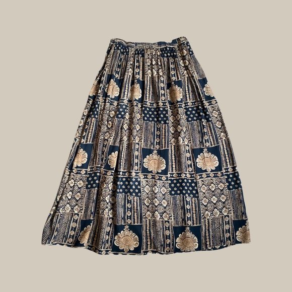 Chaus Black and Brown Tribal Print Flowy Rayon Maxi Skirt - Picture 5 of 7